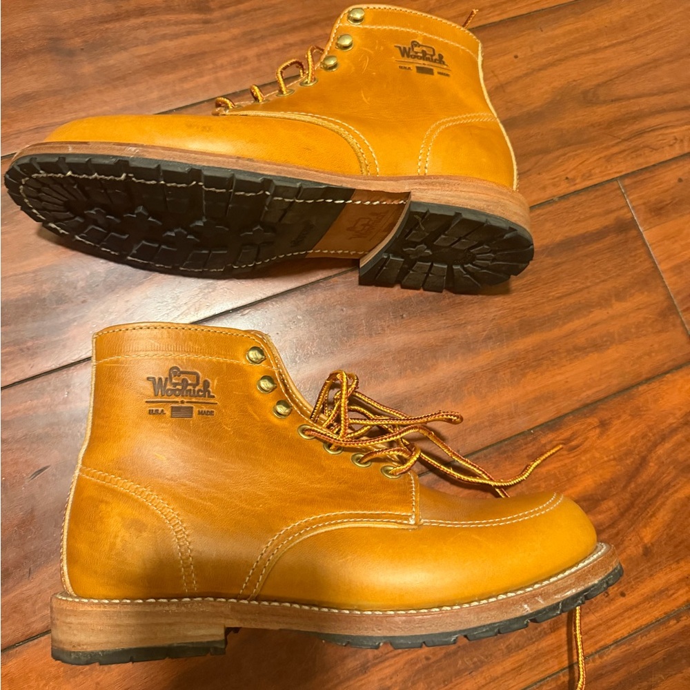 Woolrich Men's Tan Leather Work Boots with Lace-Up Eyelets - Picture 8 of 15